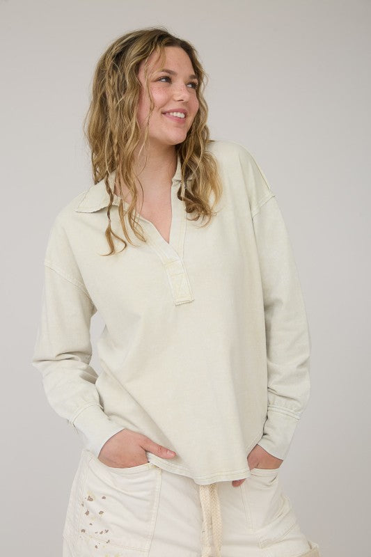 Collared Henley Top - shopminnoe