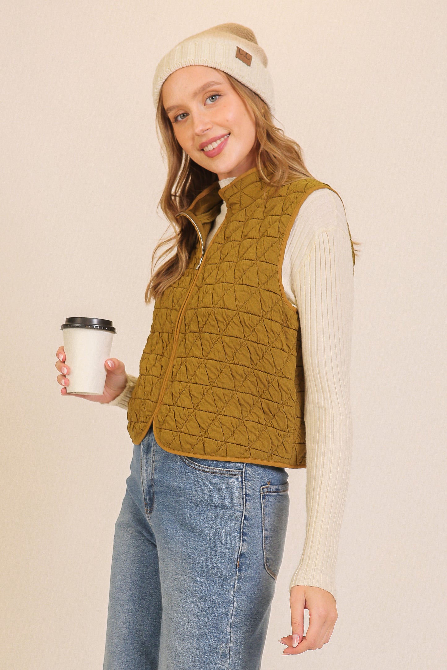 Olive Chartreuse Quilted Vest - shopminnoe