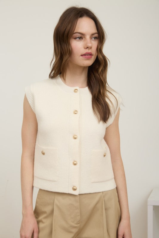Coconut Cream Cardigan Vest - shopminnoe