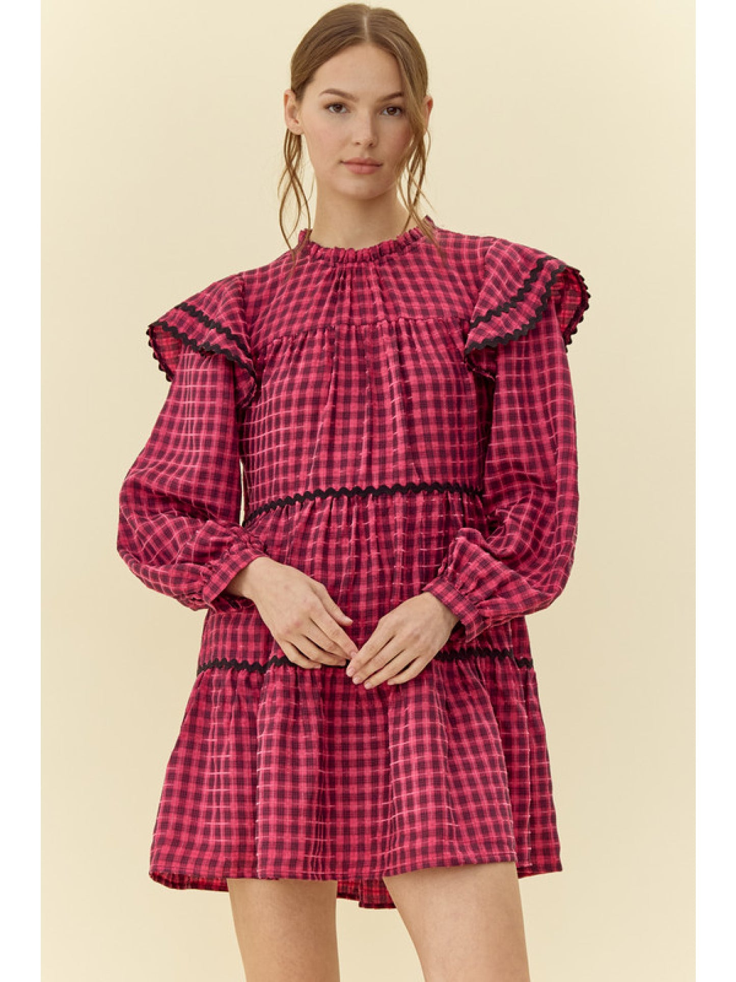 Berry Plaid Club Dress - shopminnoe