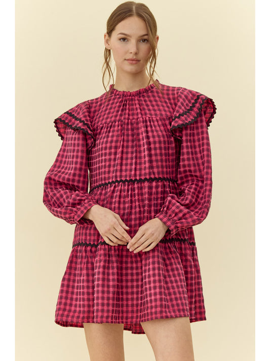 Berry Plaid Club Dress - shopminnoe