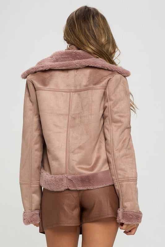 Mauve Suede Moto Jacket - shopminnoe