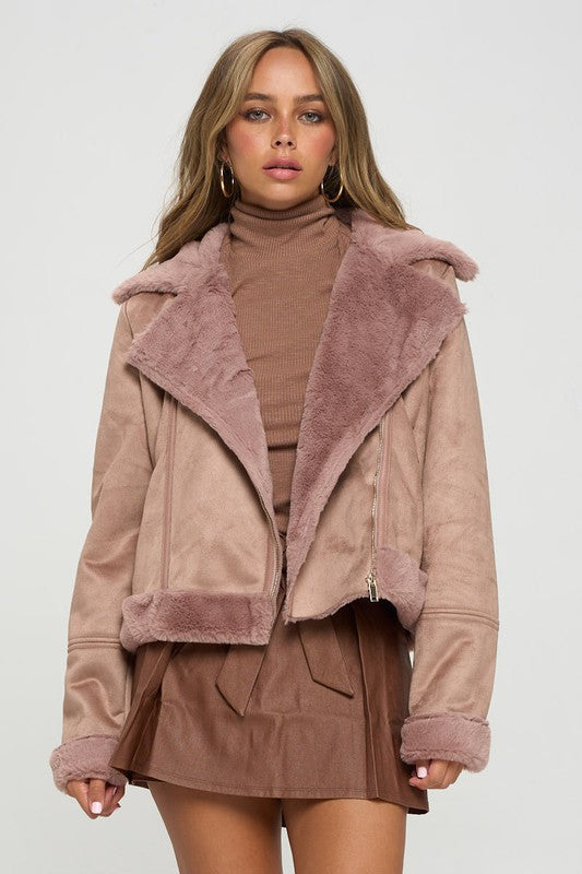 Mauve Suede Moto Jacket - shopminnoe