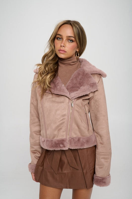 Mauve Suede Moto Jacket - shopminnoe
