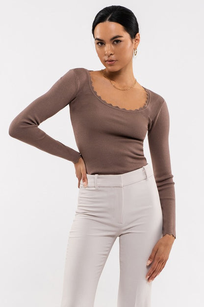 Cocoa Scalloped Top - shopminnoe