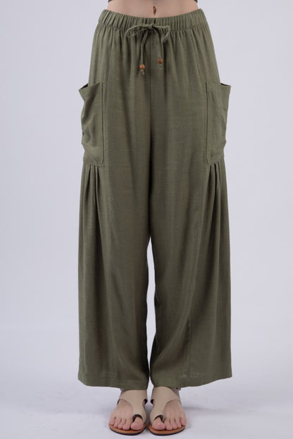 Olive Linen Cargo Pants - shopminnoe