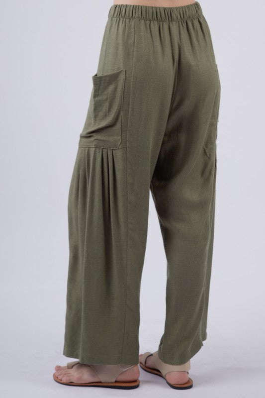 Olive Linen Cargo Pants - shopminnoe