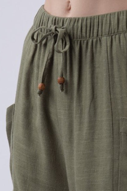 Olive Linen Cargo Pants - shopminnoe