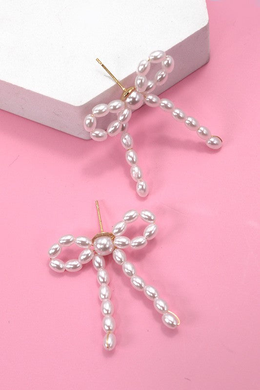 Pearl Bow Earrings - shopminnoe