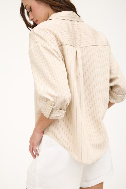 Khaki Button Down Top - shopminnoe