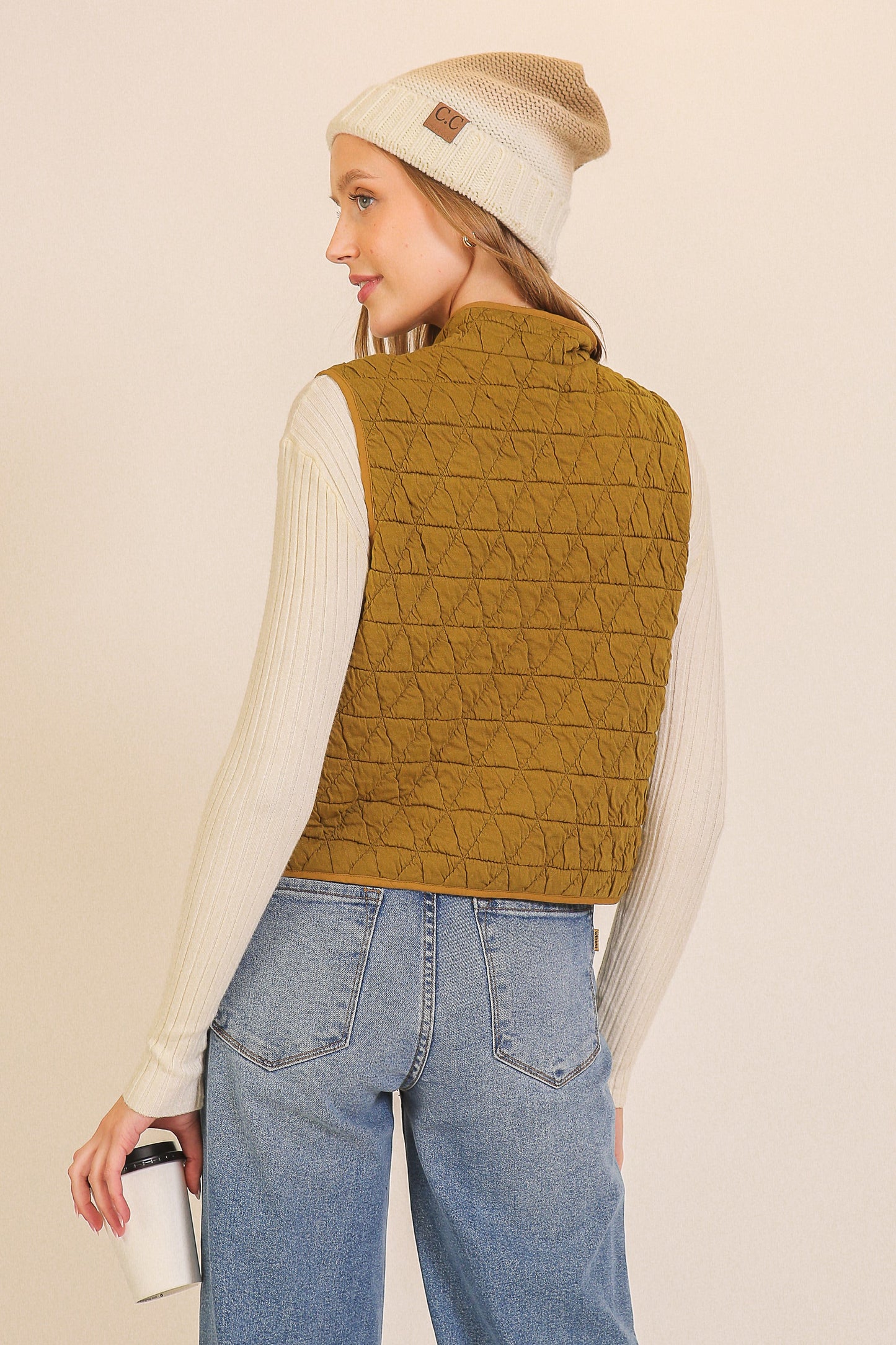 Olive Chartreuse Quilted Vest - shopminnoe