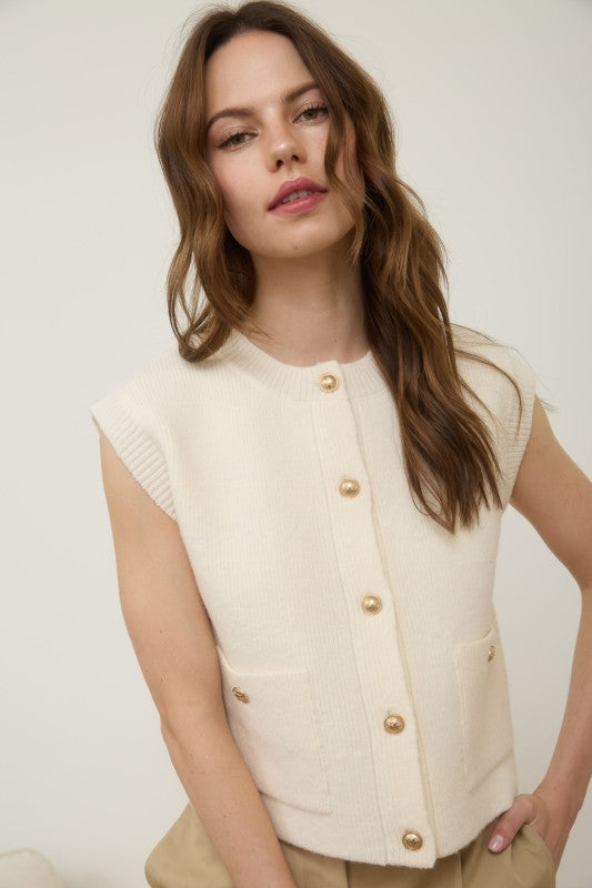 Coconut Cream Cardigan Vest - shopminnoe