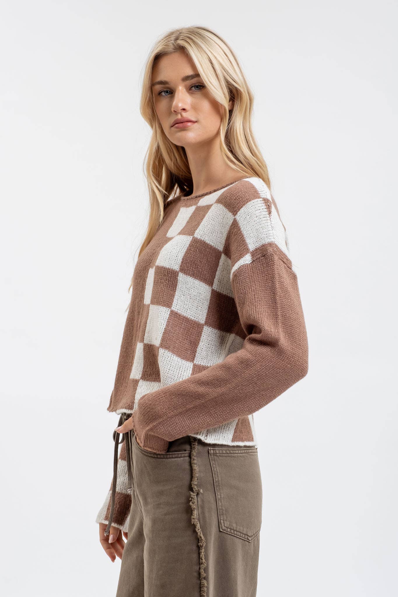 Mocha Checkered Latte Sweater