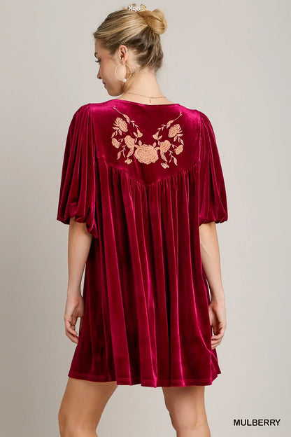 Mulberry Embroidered Velvet Dress - shopminnoe