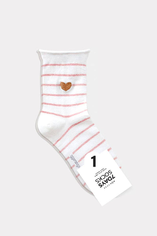 Rolled White Heart Socks