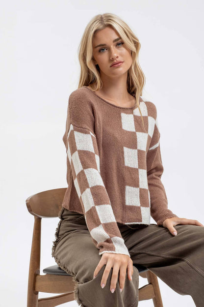 Mocha Checkered Latte Sweater