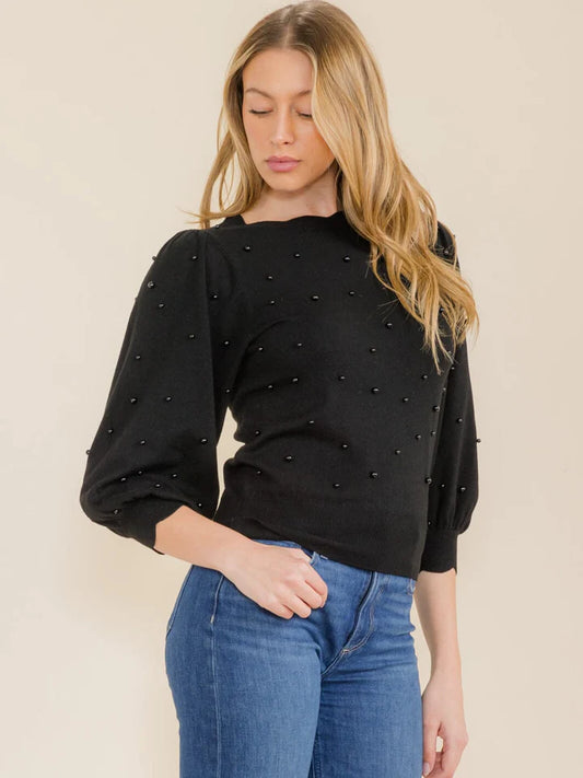 Black Pearl Scalloped Top - shopminnoe