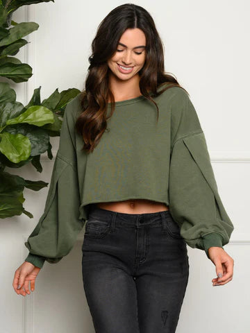 Olive Cropped Sweater Top - shopminnoe