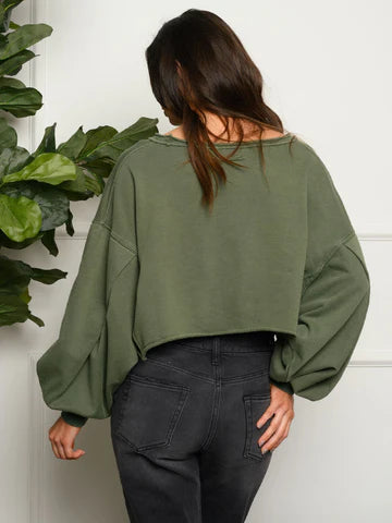 Olive Cropped Sweater Top - shopminnoe