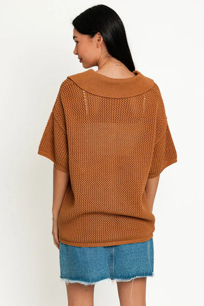 Chestnut Collared Sweater Top