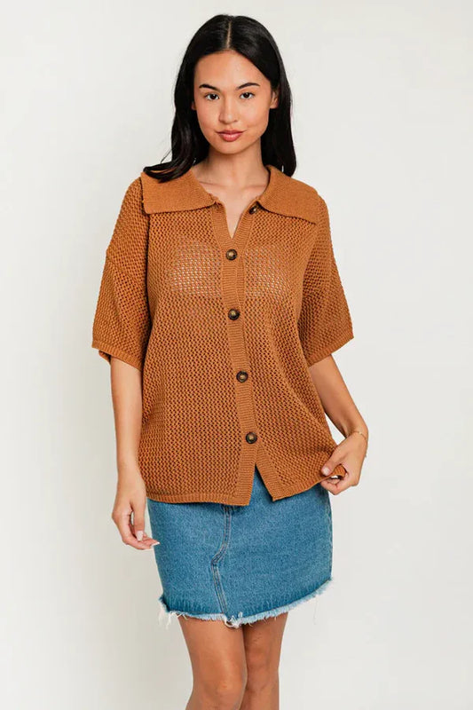 Chestnut Collared Sweater Top