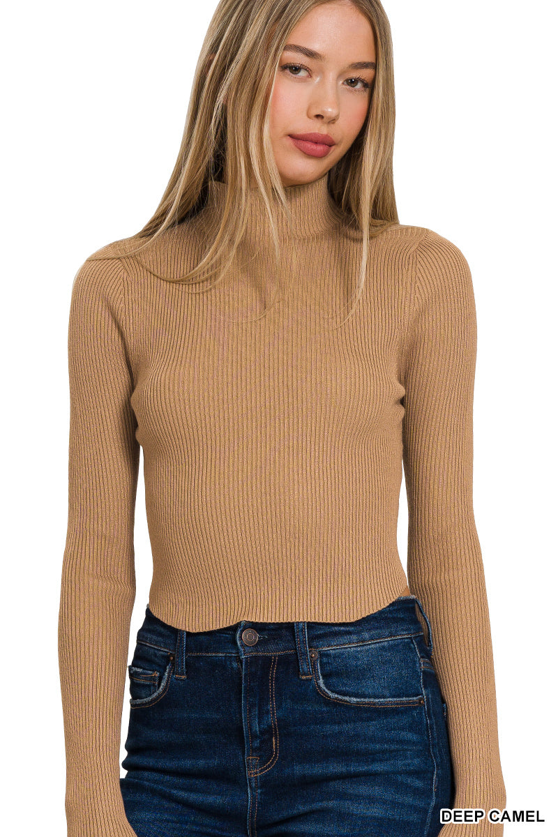 Camel Curved Hem Sweater Top - shopminnoe