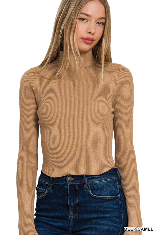 Camel Curved Hem Sweater Top - shopminnoe
