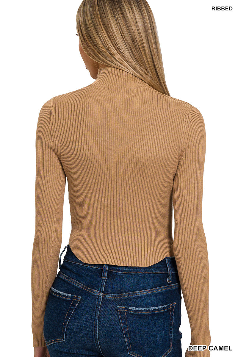Camel Curved Hem Sweater Top - shopminnoe