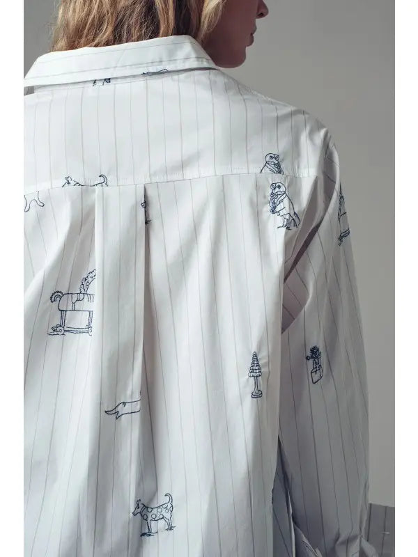 Playful Embroidered Button Down Top