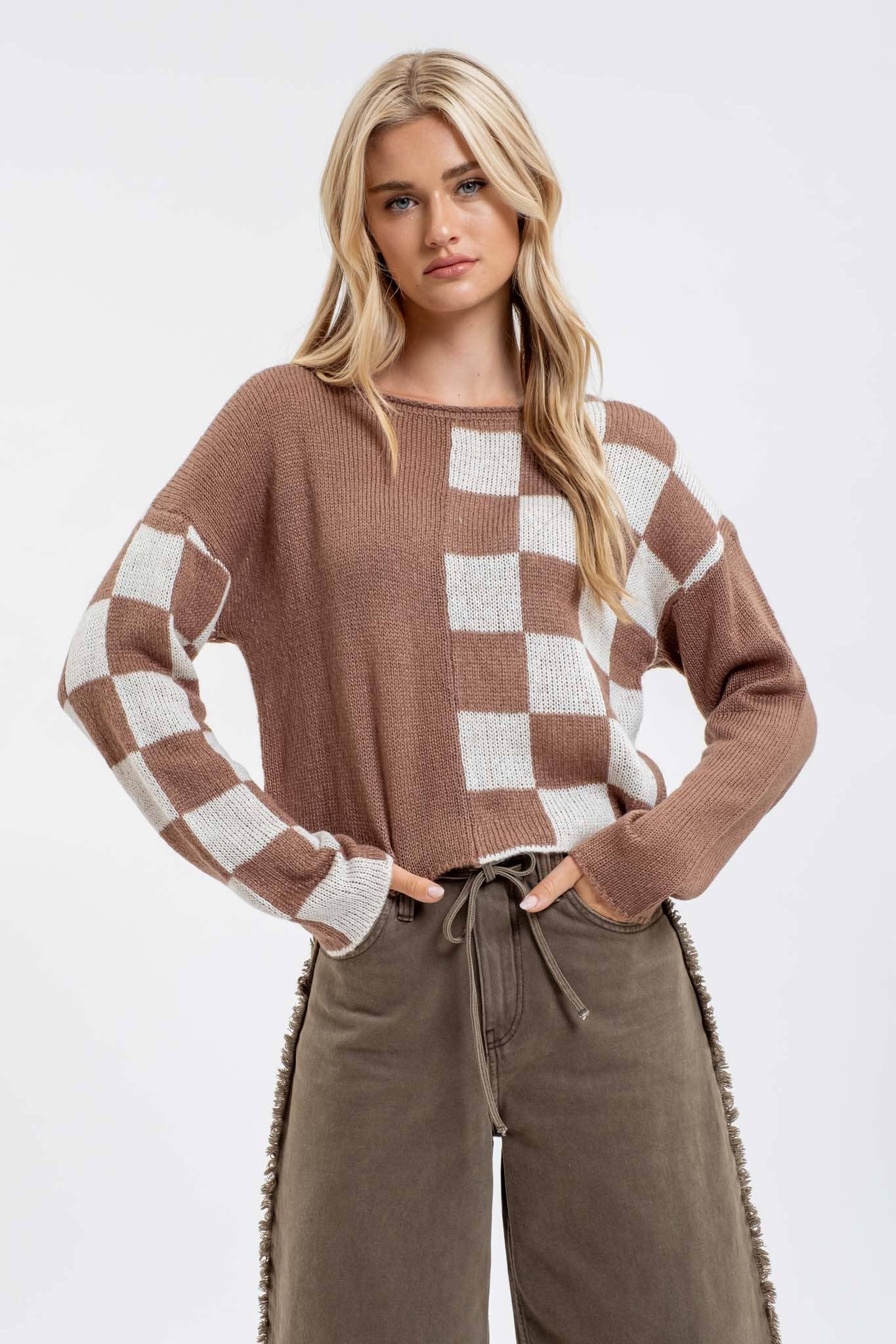 Mocha Checkered Latte Sweater