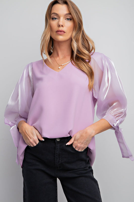 Organza Lilac Sleeves Top - shopminnoe