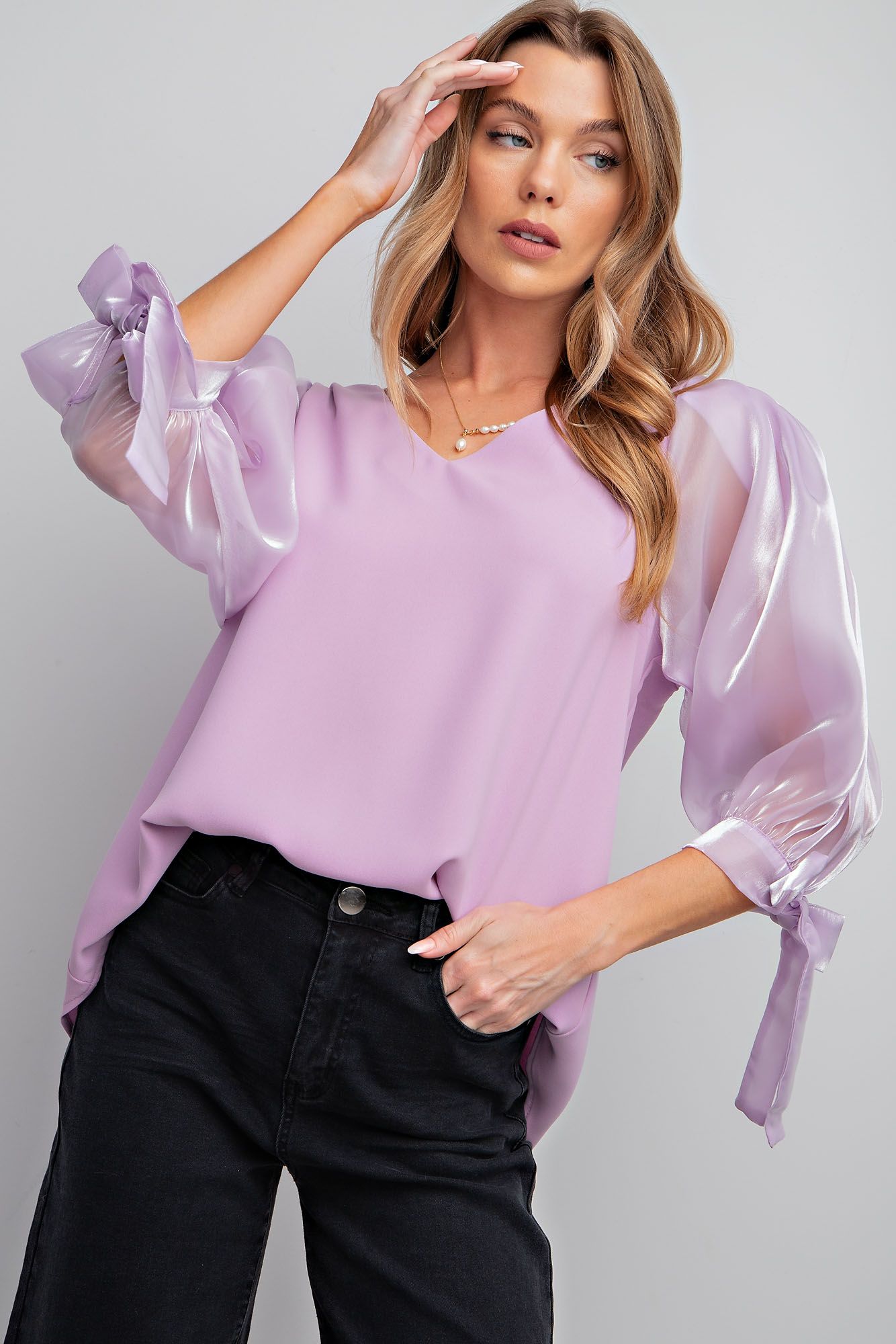 Organza Lilac Sleeves Top - shopminnoe
