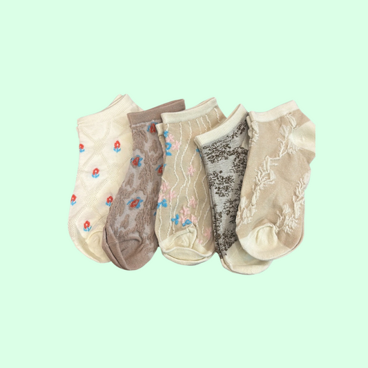 Set of 5 Ankle Embroidered Sock Set - shopminnoe